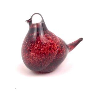 Hand Blown Art Glass Bird Figurine Red Speckled Murano Style Studio Art Glass